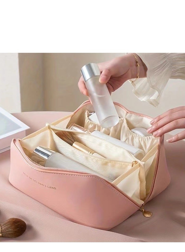 Large Capacity Travel Cosmetic Bag, Multifunction Organizer Storage Bag, Makeup Bag with Handle and Dividers, Skincare Dispenser, Toiletry Bag for Women  - Image 2