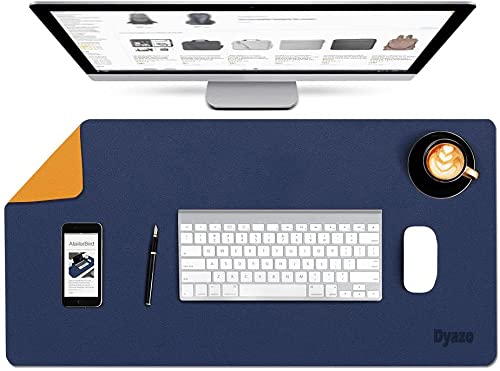 Dyazo Vegan PU Leather Mouse Pad, Extended Desk Mat for Work from Home/Office/Gaming, Reversible Anti-Slip, Design Water Resistant Desk Spread (35 Inch * 17.7 Inch Navy Blue and Yellow Ochre) - Image 2