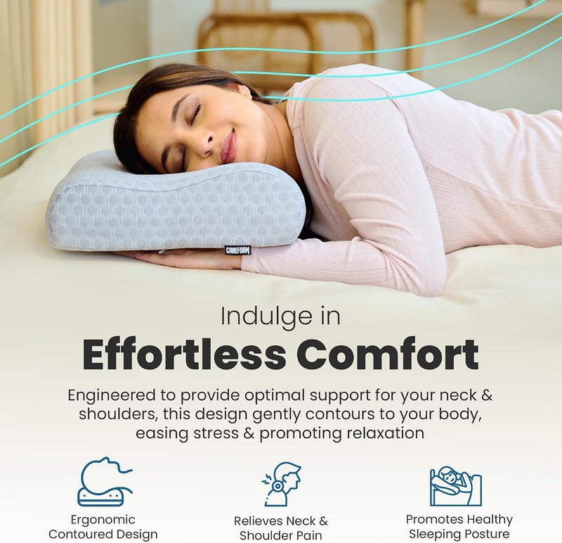 CareFoam وسادة عنق من نوع مصنوعة من إسفنج جيلي، ضمان لمدة سنتين، تخفيف الألم أثناء النوم، تحسّن وضعية الج��م وتنظيم العمود الفقري، مزودة بإسفنج ذكي قابل للغسيل وغطاء قابل للتنفس، اللون رمادي الداكن، عبوة واحدة. - Image 2