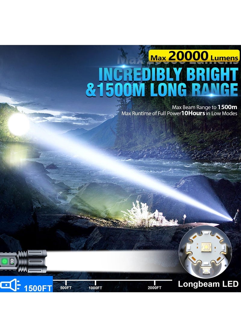 general Flashlights 20000 High Lumens Rechargeable,1500 Meters Long Beam Super Bright LED Flash Light with Power Display and IPX5 Waterproof for Camping, 20H Runtime,5 Modes,Zoomable Handheld Flashlight - Image 5