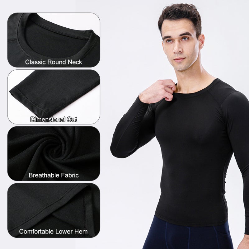 Men's Compression Shirts: Medium Size, Second Skin Tight Fit, Quick Dry Moisture-Wicking - Crew Neck Heat Retention, Long Sleeve Athletic Shirts for Gym Workouts, Jogging, Outdoor Sports - Image 3