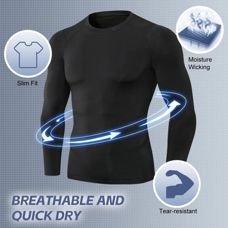 Men's Compression Shirts: Medium Size, Second Skin Tight Fit, Quick Dry Moisture-Wicking - Crew Neck Heat Retention, Long Sleeve Athletic Shirts for Gym Workouts, Jogging, Outdoor Sports - Image 2