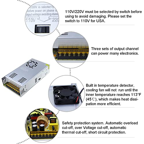 ALITOVE AC 110V/220V to DC 12V 30A 360W Universal Regulated Switching Power Supply Transformer Adapter LED Driver for LED Strip, CCTV Camera System, Radio - Image 3