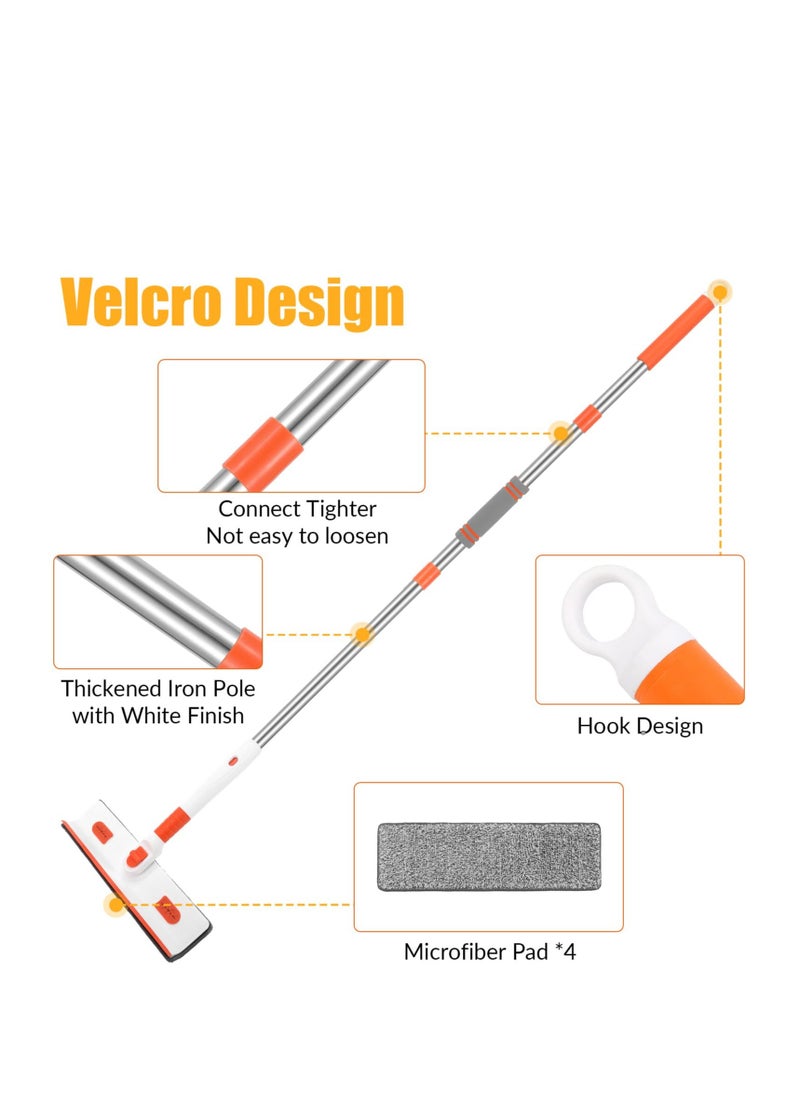 Generic - Wall Mop with Long Handle,Ceiling Window Glass Cleaning Tool,Wall Cleaning Mop with Retractable Handle, with 4 Reusable Fiber Replacement Cloths - Image 1