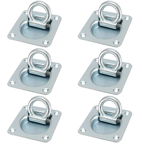 JOIKIT 6 Pack Recessed D-Ring Tie Down Anchors, Heavy Duty Galvanized Steel Flush Mount D-Rings, 6000 lbs Capacity, Recessed Pan Fitting D-Rings for Truck, Trailer, Deliveries - Image 1