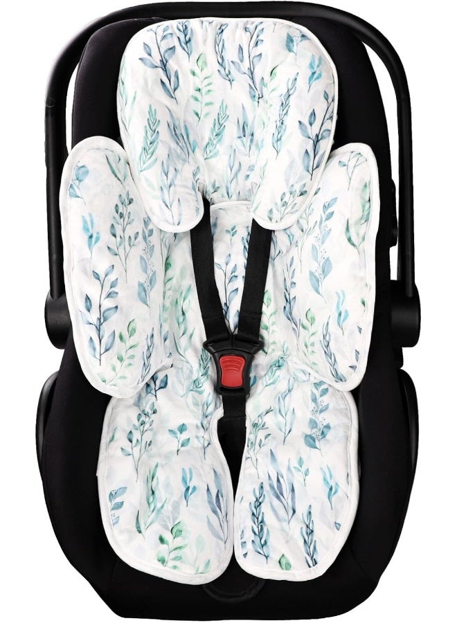 DILIMI Infant Car Seat Insert, 2-in-1 Carseat Head Support for Newborn, Soft Baby Head Support for Car Seat, Stroller, Bouncers, Green Leaf - Image 1