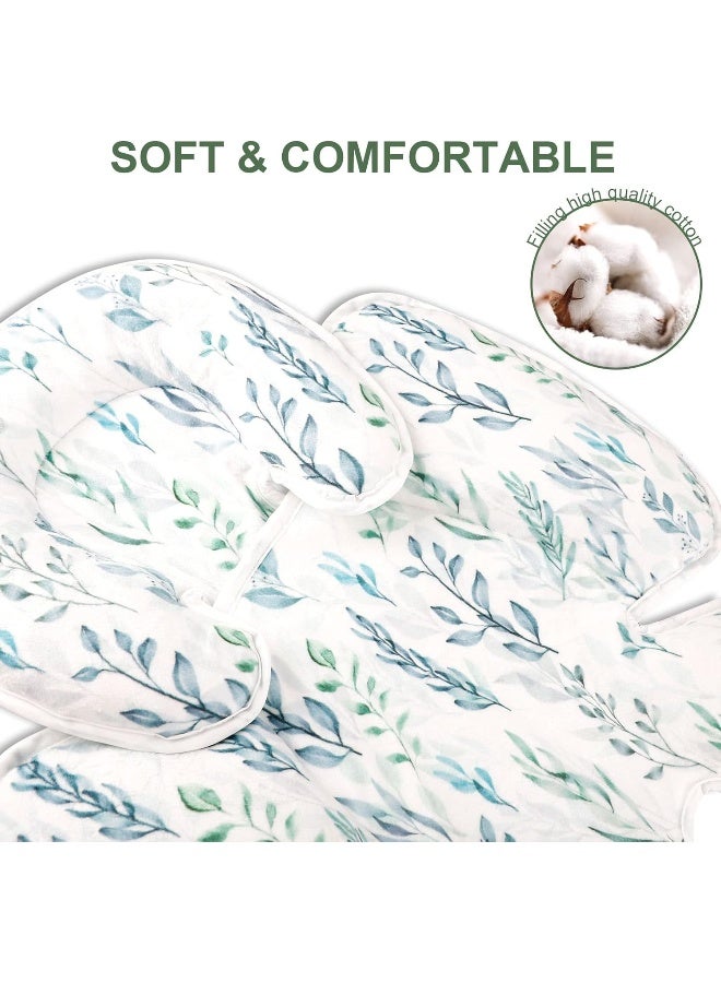 DILIMI Infant Car Seat Insert, 2-in-1 Carseat Head Support for Newborn, Soft Baby Head Support for Car Seat, Stroller, Bouncers, Green Leaf - Image 3
