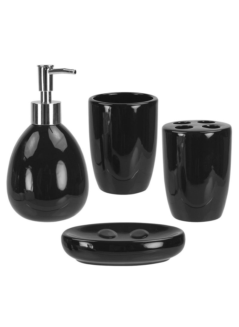 Home Basics 4Piece Ceramic Bathroom Set Black By Home Basics  Contemporary Design Bathroom Accessory Sets  Accessories For Bathroom  Includes Soap Dish Tumbler Toothbrush Holder and Lotion Dispenser 