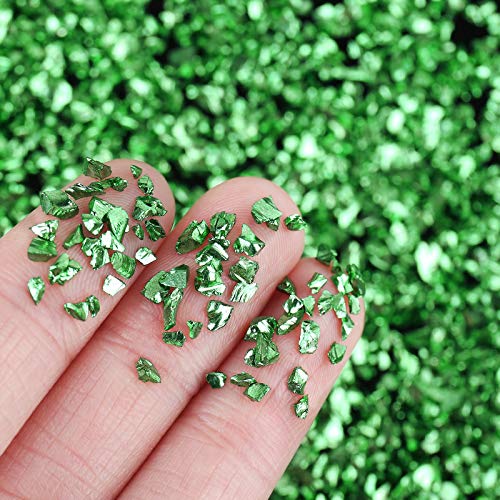BONNY BOXX Irregular Crushed Glass Chips Sprinkles, 100g Metallic Chunky Glitter Stones for Nail Art, Resin Mold Filler, DIY Crafts, Vase Filler, Jewelry Making (Green) - Image 2