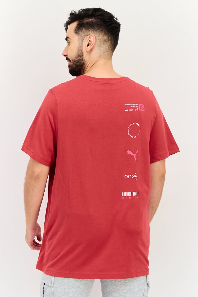 PUMA One8 Men Slim Fit Short Sleeves Brand Logo Outdoor T-Shirt, Red - Image 3