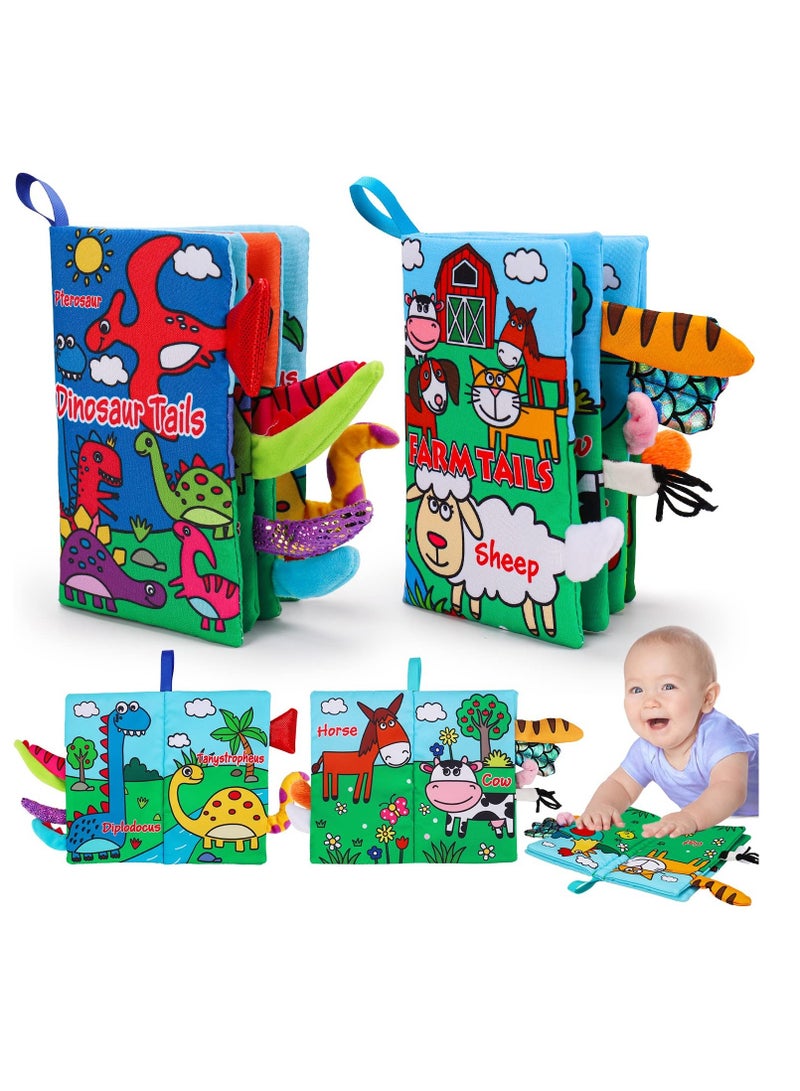 SOLARAE 2 PCS Baby Books Toys, Babies Touch and Feel Crinkle Cloth Books, 0-6 Months Interactive Sensory Baby Toys, Suitable for 0-3-6 Months Infant Newborn Baby Boy Girl Shower Gifts Set - Image 1