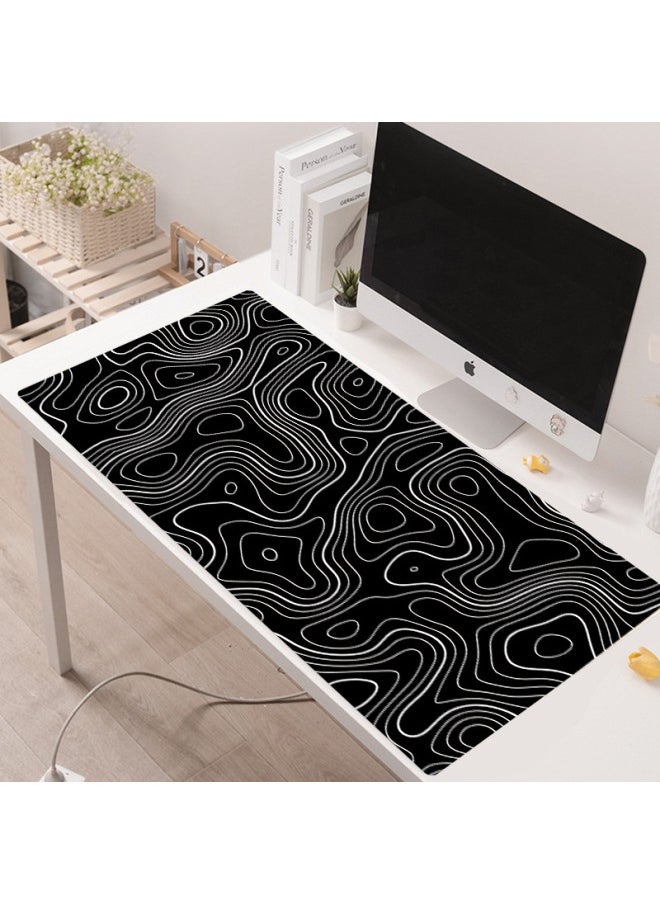 Extra Large Abstract Line Mouse Pad Style Fluid Wave Texture Anti-slip Mouse Mat Direct-Color:Size: 100x50cm-2mm-Pattern:striped White