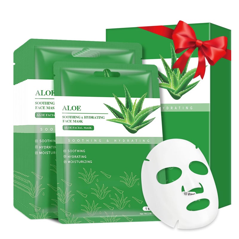 Aloe Vera Soothing Mask Hydrating Face Masks Skincare Moisturizing Facial Sheet Mask Skin care for Dry Oily Sensitive Skin Face Mask for Acne Sun Care Calming Refreshing 25ml088oz 10 Pack