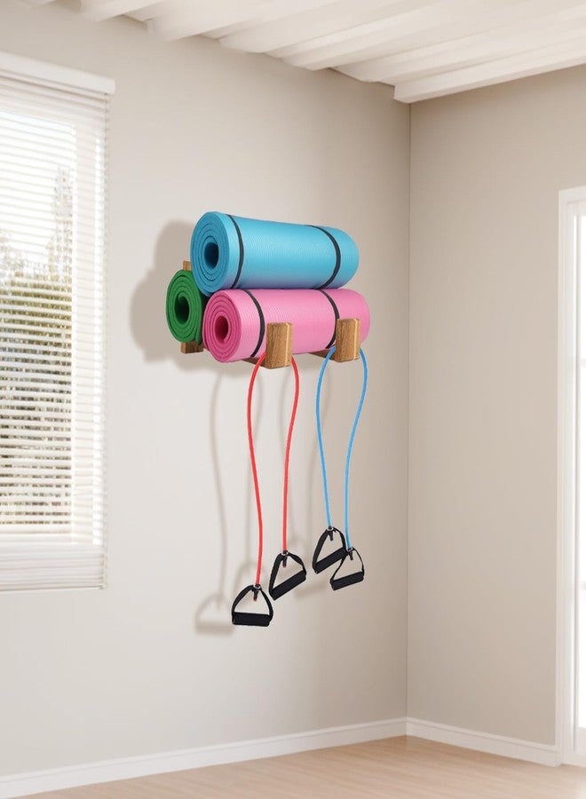 BEARUT Yoga Mat Holder Wall Mount Yoga Mat Storage Rack,Wall Shelf Organizer, Foam Roller Wall Hooks, Hold 3 yoga mats, Fitness Gear Organizer By Wood - Image 3