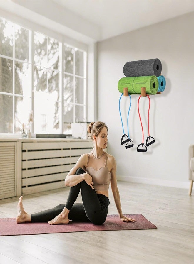 BEARUT Yoga Mat Holder Wall Mount Yoga Mat Storage Rack,Wall Shelf Organizer, Foam Roller Wall Hooks, Hold 3 yoga mats, Fitness Gear Organizer By Wood - Image 4