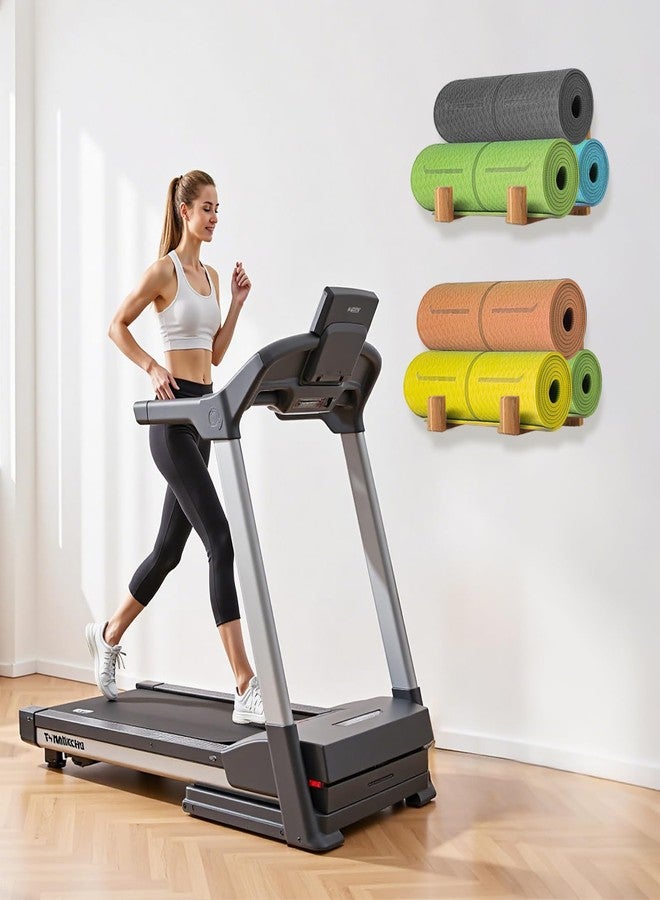 BEARUT Yoga Mat Holder Wall Mount Yoga Mat Storage Rack,Wall Shelf Organizer, Foam Roller Wall Hooks, Hold 3 yoga mats, Fitness Gear Organizer By Wood - Image 5