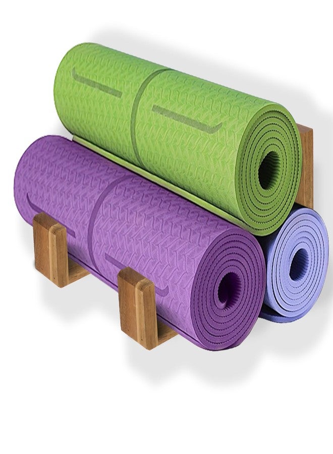 BEARUT Yoga Mat Holder Wall Mount Yoga Mat Storage Rack,Wall Shelf Organizer, Foam Roller Wall Hooks, Hold 3 yoga mats, Fitness Gear Organizer By Wood - Image 1