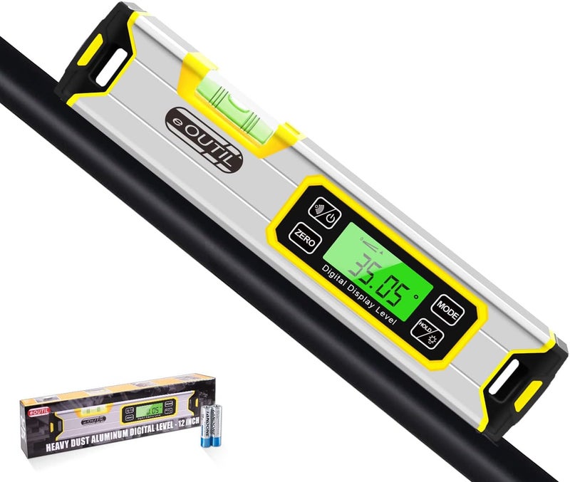 OUTIL Digital Level and Protractor, 12 Inch IP54 Protected Electronic Bubble Inclinometer Angle Finder with Large LED Backlight and Magnetized V-Groove Base(Yellow - Image 1