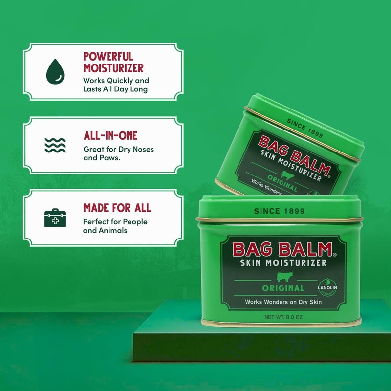 Bag Balm بلسم باج - بلسم الحيوانات الأليفة الأصلي من فيرمونت - مرهم مرطب للأقدام الجافة والمتشققة والأنوف والجلد الخشن - 8 أونصات - عبوتين - Image 3