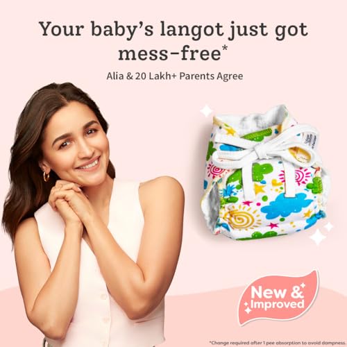 SuperBottoms DryFeel Baby Langot 0-6 months l Organic Cotton Modern Baby Nappy l Mess-free Langot with Gentle Elastics l Super DryFeel Top Layer l Diaper-free Time Essential | 12 Pack - Image 3