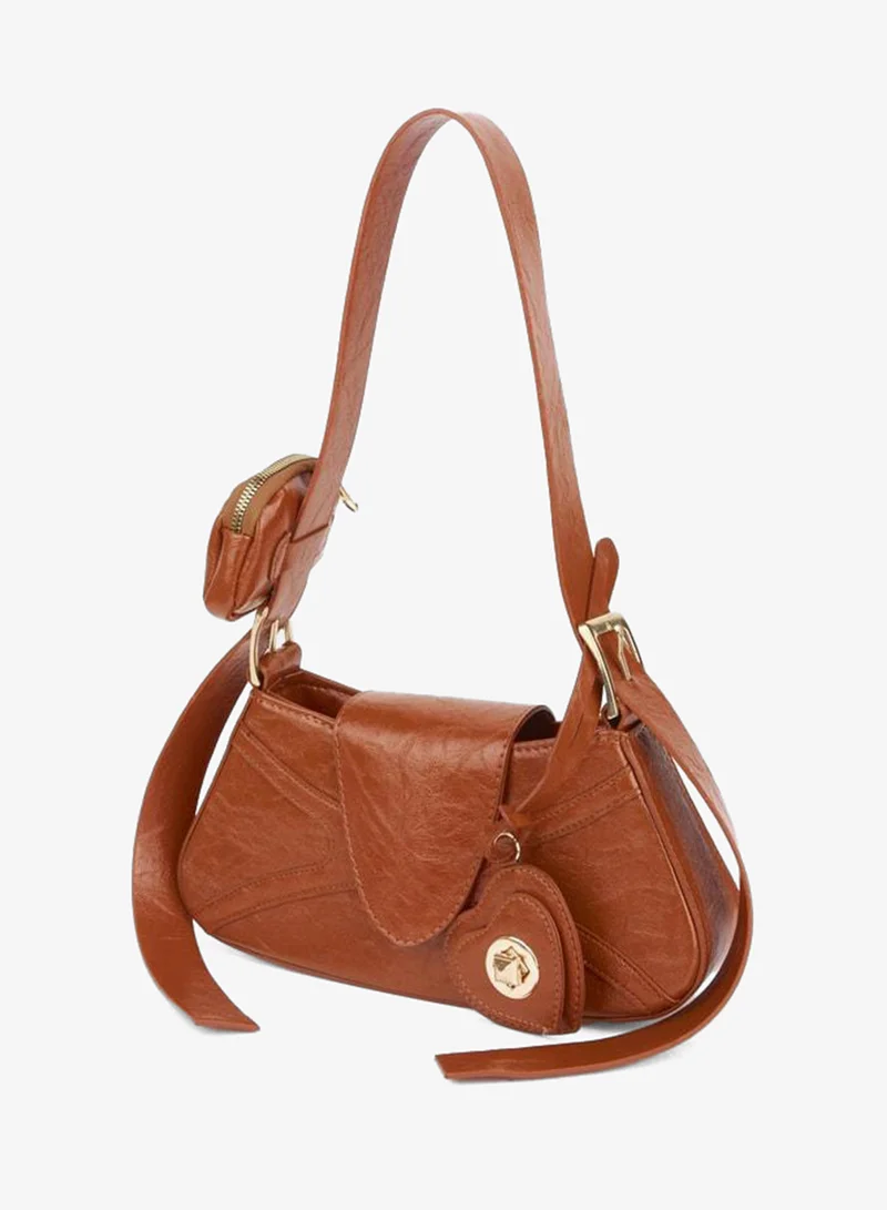Women's Lotus Plate Baguette Wallet Design Synthetic Leather Snap Closure Hand and Shoulder Bag.