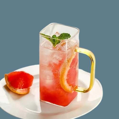 SHREE HANS CREATION Square Mason Jar Design Drinking Glass Cups with Lids and Straws with Colored Handles Drinking Glasses Wide Mouth Glass Tumbler for Home Office Transparent Pcs2400ml - Image 1