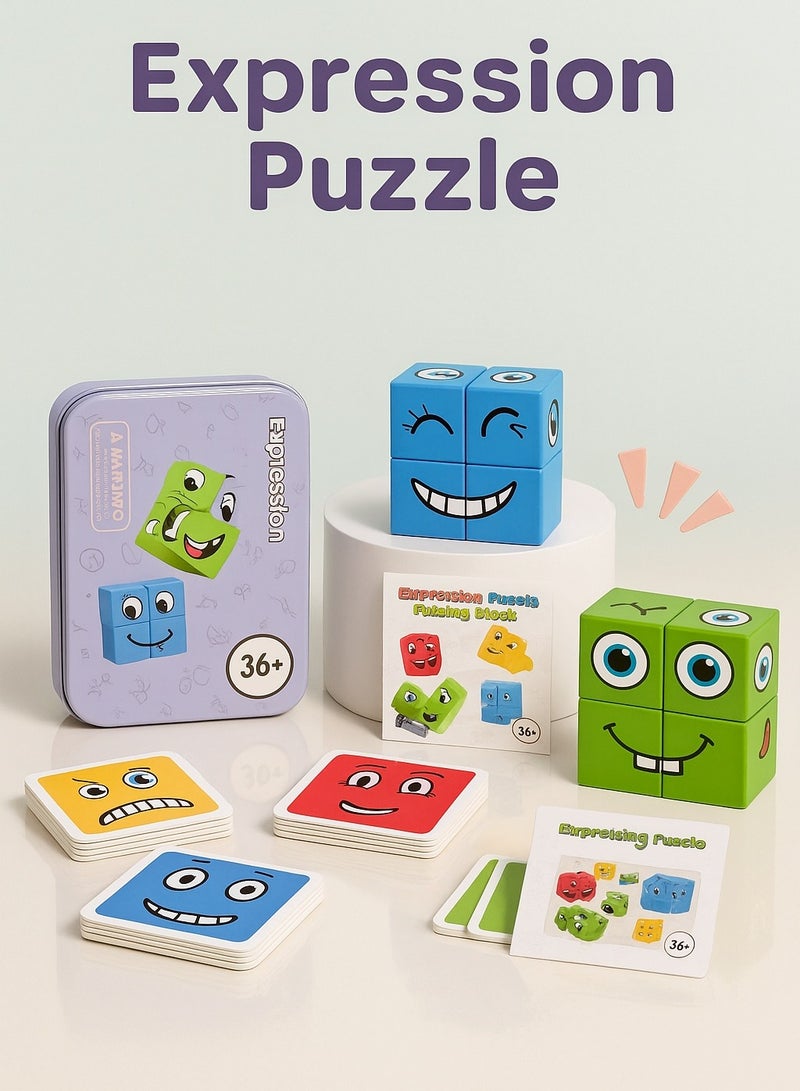 Card-Matching Emotion Expression Puzzle Blocks – Toddler Early Education Toys (Ages 2-6) | Cognitive & Emotional Learning Building Blocks - Image 1
