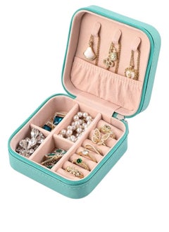 TRAVEL Small Leather Jewelry Organizer, Rings, Earrings, Necklaces, Bracelets, Jewelry Box, Jewelry Storage Box, Cosmetic Box (Green)  - Image 1