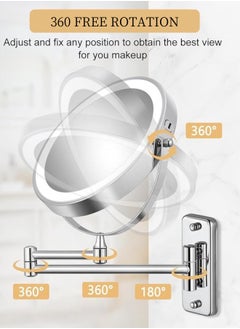 GoldenLike Wall Mounted Lighted Makeup Mirror, 8" Vanity Mirror 1x/10x Magnifying Mirror with Light & Touch Screen Dimming Rechargeable 360° Rotation Bathroom Mirror Double Sided Extended Arm Cosmetic Mirror for Makeup Bathroom Gift  - Image 3