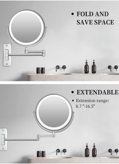 GoldenLike Wall Mounted Lighted Makeup Mirror, 8" Vanity Mirror 1x/10x Magnifying Mirror with Light & Touch Screen Dimming Rechargeable 360° Rotation Bathroom Mirror Double Sided Extended Arm Cosmetic Mirror for Makeup Bathroom Gift  - Image 5
