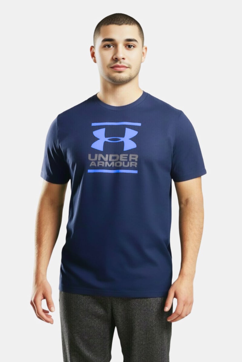 UNDER ARMOUR تي شيرتات رياضية للرجال بأكمام قصيرة، خارجية، لون أزرق داكن - Image 1