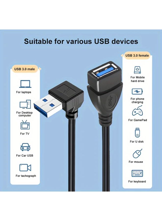 4 In 1 Set USB 3 0 Extension Cable 5Gbps 90 Degree Angle Adapter Black Up Down Left Right - Image 2