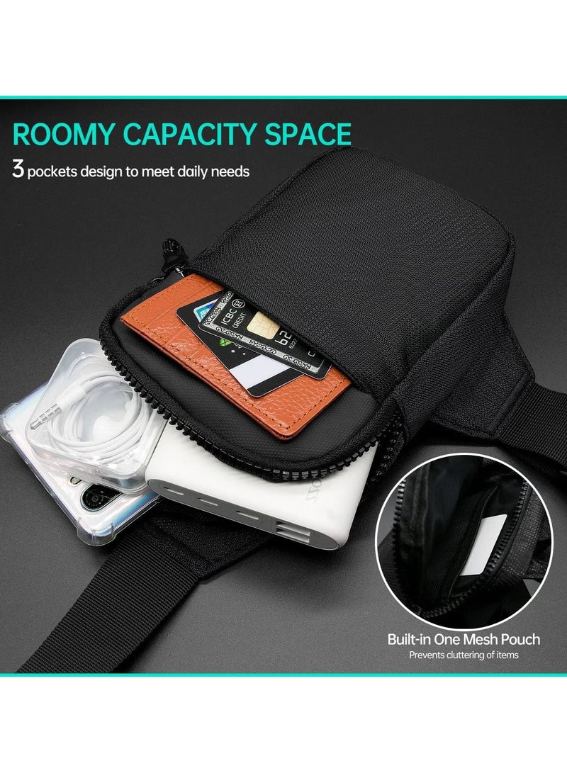 يا إلهي حقيبة حبال صغيرة للرجال مقاومة للماء حقائب فاني متقاطعة مع الجسم حقائب الصدر مع حزام كتف قابل للتعديل للسفر والرياضة والتخييم (أسود) - Image 5