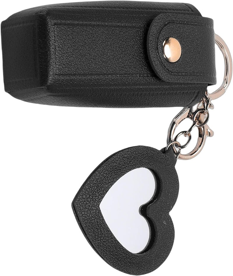 Zerodis Pu Leather Lip Balm Pouch, Cosmetic Bags Holder Keychain With Mirror Comfortable Touch Lipstick Holder Bag For Women Travel Essentials 3.54X1.18In Pu Leather Lip Balm Pouch, (Black) - Image 2