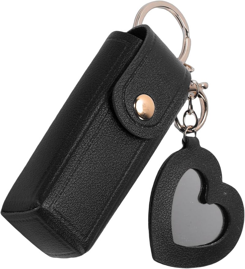 Zerodis Pu Leather Lip Balm Pouch, Cosmetic Bags Holder Keychain With Mirror Comfortable Touch Lipstick Holder Bag For Women Travel Essentials 3.54X1.18In Pu Leather Lip Balm Pouch, (Black) - Image 5