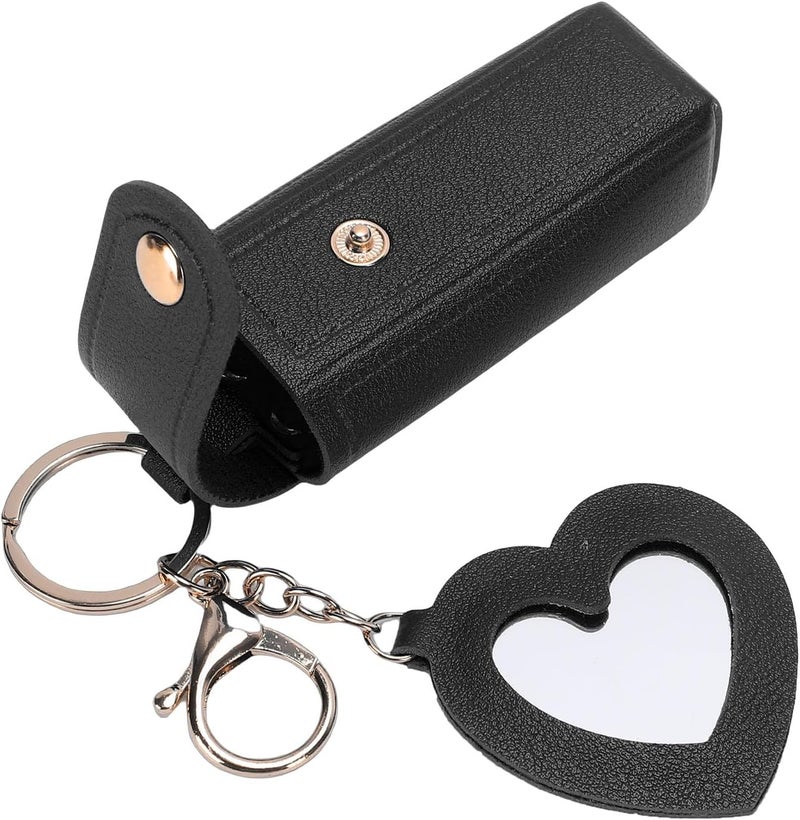 Zerodis Pu Leather Lip Balm Pouch, Cosmetic Bags Holder Keychain With Mirror Comfortable Touch Lipstick Holder Bag For Women Travel Essentials 3.54X1.18In Pu Leather Lip Balm Pouch, (Black) - Image 3