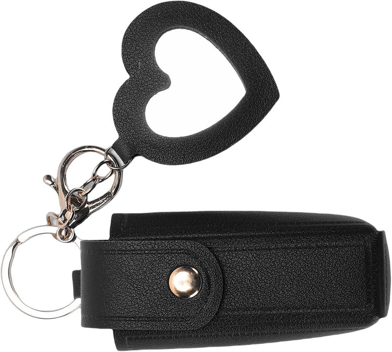 Zerodis Pu Leather Lip Balm Pouch, Cosmetic Bags Holder Keychain With Mirror Comfortable Touch Lipstick Holder Bag For Women Travel Essentials 3.54X1.18In Pu Leather Lip Balm Pouch, (Black) - Image 1