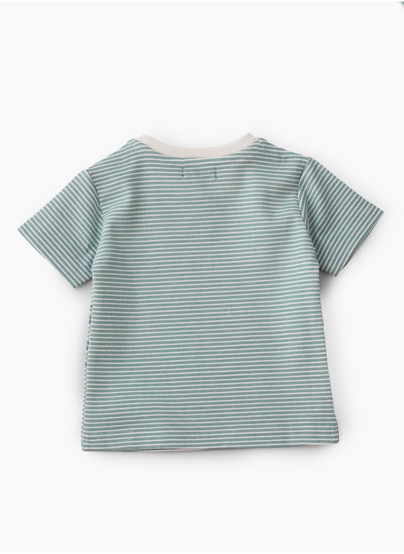 JAM Boys' Teal Striped Sloth Graphic Cotton T-Shirt  - Image 2