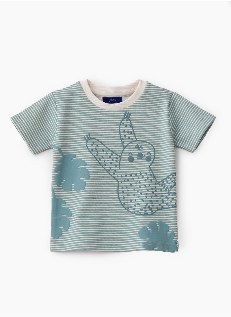 JAM Boys' Teal Striped Sloth Graphic Cotton T-Shirt  - Image 1