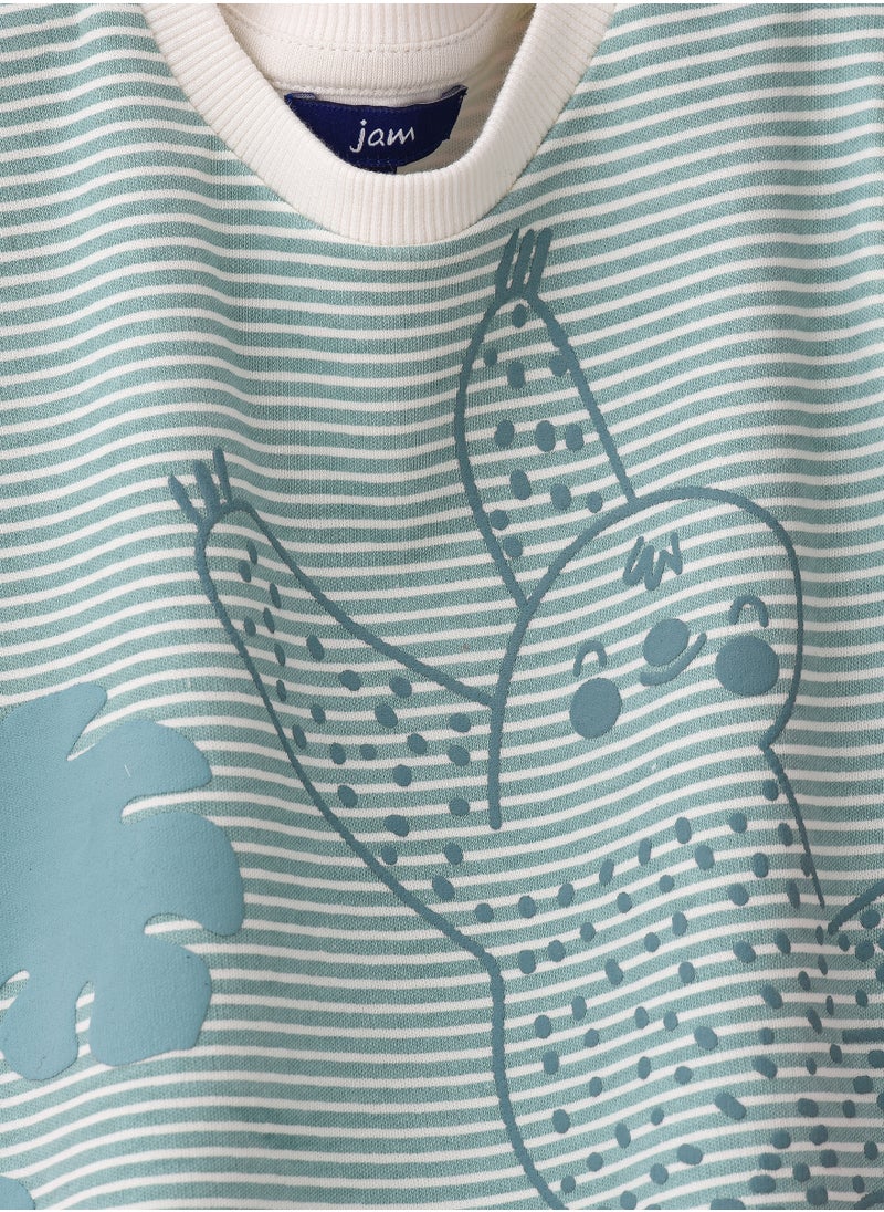 JAM Boys' Teal Striped Sloth Graphic Cotton T-Shirt  - Image 3