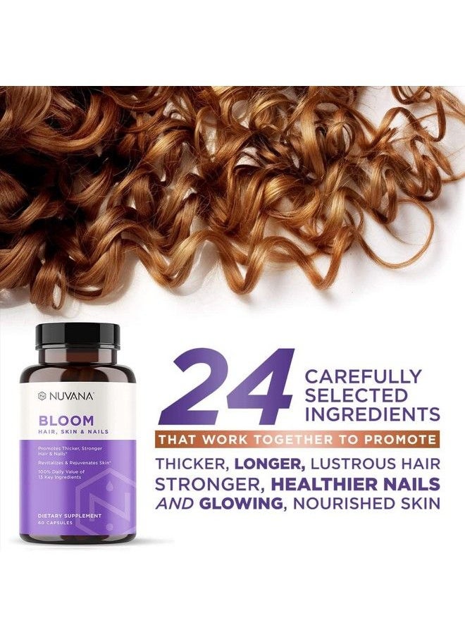 Nuvana - Bloom For Healthy Hair Skin & Nails; Biotin Hyaluronic Acid Msm Folate B Complex Vitamins; Boosts Collagen Production; For Growth Thickening Strength For Men & Women; 60 Vegan Capsules - Image 1