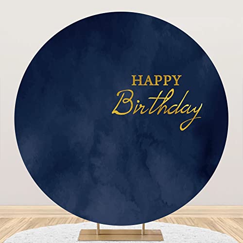 DORCEV 65x65ft Polyester Navy Blue Happy Birthday Round Backdrop Cover Navy Blue Marble Texture Birthday Background for Photography Kids Adults Boy Man Bday Banquet Party Portrait Decor Props - Image 3
