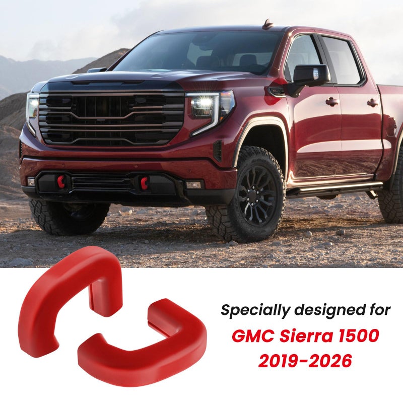 TECHPICCO Tow Hook Covers Fit for GMC Sierra 1500 2019-2026 Vertical Tow Hooks, Hitch Cover Front Customized Car Tow Hooks Compatible with GMC Sierra 1500 Accessories 2019-2026|Upgrade (Red) - Image 2