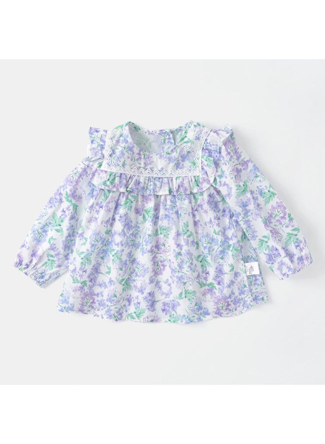 French Floral Pastoral Style Shirt] Girls' Baby Autumn Floral Print Shirt Toddler Stylish Versatile Style - Image 2