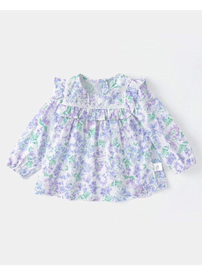French Floral Pastoral Style Shirt] Girls' Baby Autumn Floral Print Shirt Toddler Stylish Versatile Style - Image 1