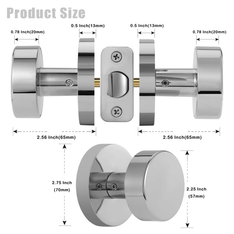 Naubea Passage Door Knobs Interior  Polished Chrome Door Knob For Closet  Modern Round Passage Door Handles For Hallway - Image 5