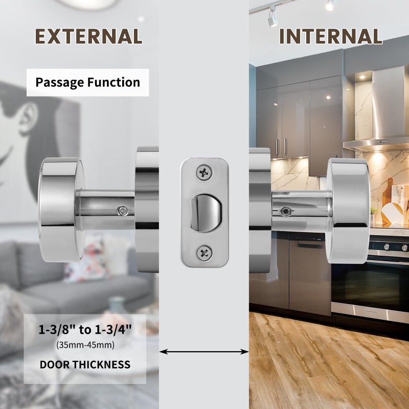 Naubea Passage Door Knobs Interior  Polished Chrome Door Knob For Closet  Modern Round Passage Door Handles For Hallway - Image 4