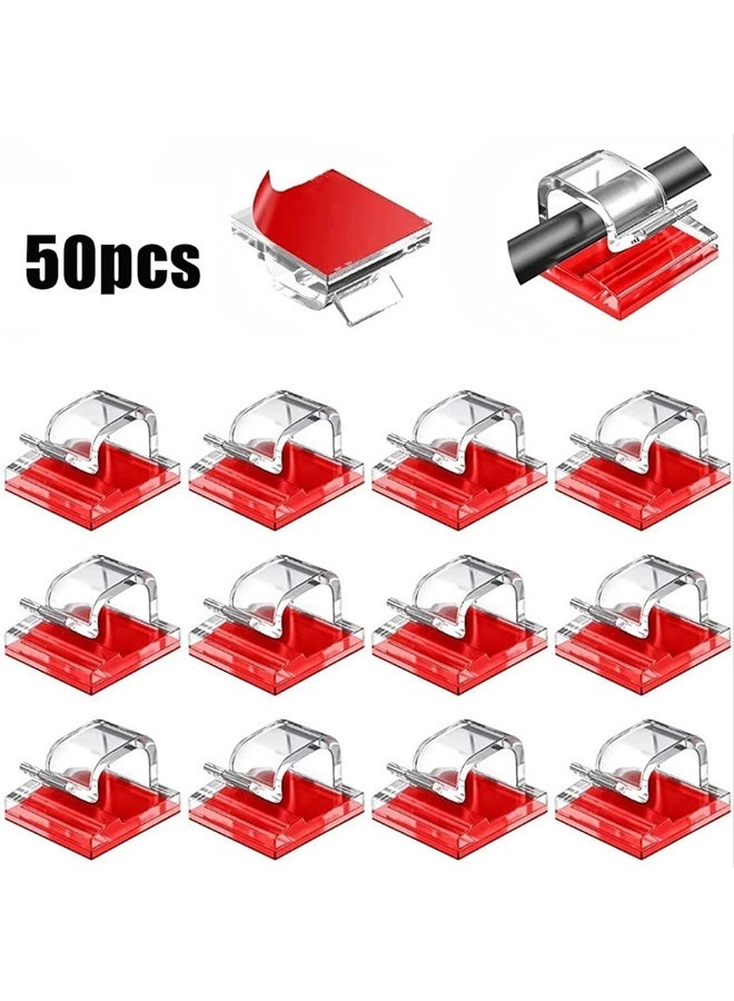 50-Piece Adhesive Cable Clips,Desktop Adhesive Cable Organizer Cord Holder, Hanging Fixed Cable Management Clip, Wire Clips for TV Laptop Home Office Transparent - Image 1