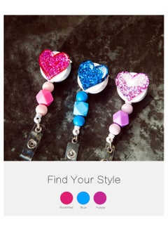KASTWAVE Retractable Badge Holder, 3 Pack Bling Popular Love Heart Badge Reels Retractable with Silicone Beads, Name Badge Reels Card Holder for Office Worker Teacher Doctor Nurse (Heart)  - Image 3