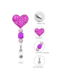 KASTWAVE Retractable Badge Holder, 3 Pack Bling Popular Love Heart Badge Reels Retractable with Silicone Beads, Name Badge Reels Card Holder for Office Worker Teacher Doctor Nurse (Heart)  - Image 2